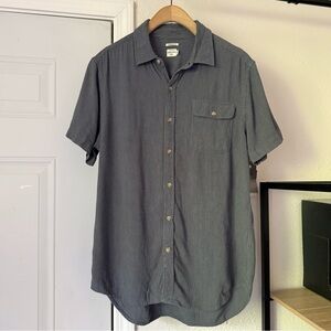 BRIDGE & BURN grey pin striped short sleeve button up shirt